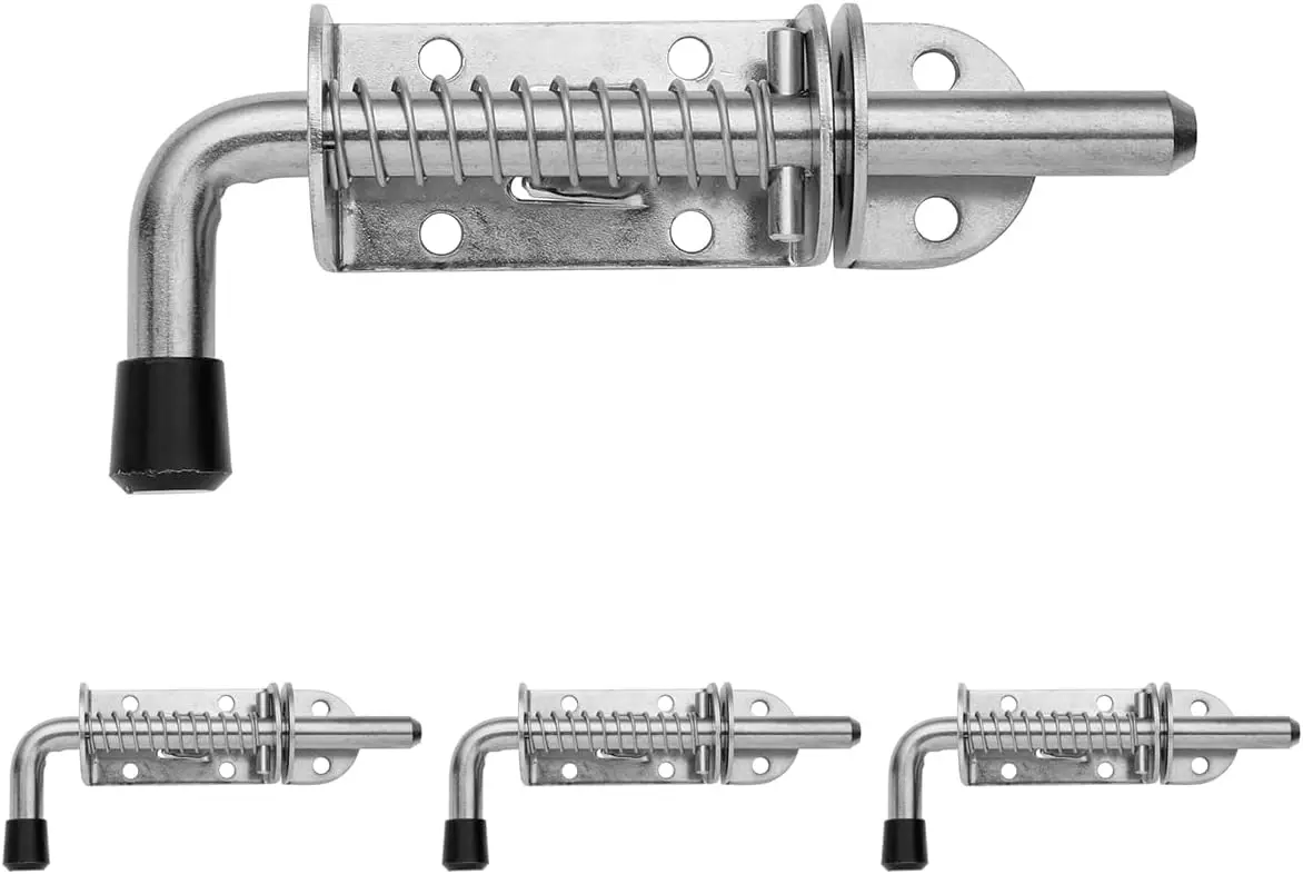 

Spring Loaded Latch Pin, 304 Stainless Steel Barrel Bolt Thickened 2mm Door Lock, 5 Inch Brushed Finished 4 Pack for Cabinets