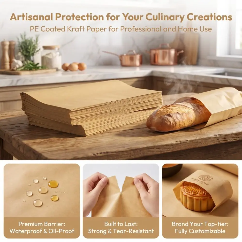 Laminated Coated Kraft Paper Waterproof Oilproof 70gsm Table Placemat Water Grease Resistant Food Grade Wrapping Paper