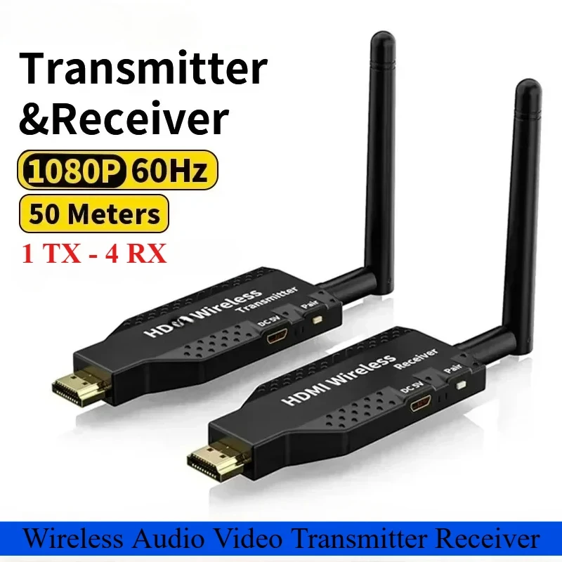 50M 5G 1080P HD Wireless Audio Video Transmitter Receiver Extender  for 1 TX-4RX PS4 Camera Laptop PC to TV Monitor Projector