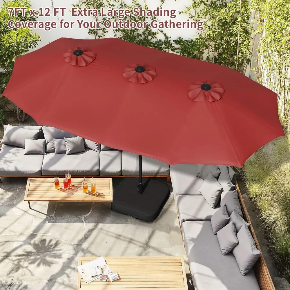 13FT Large Outdoor Patio Umbrella with Base, Double-Sided Rectangular Shade for Poolside Lawn Garden, Red