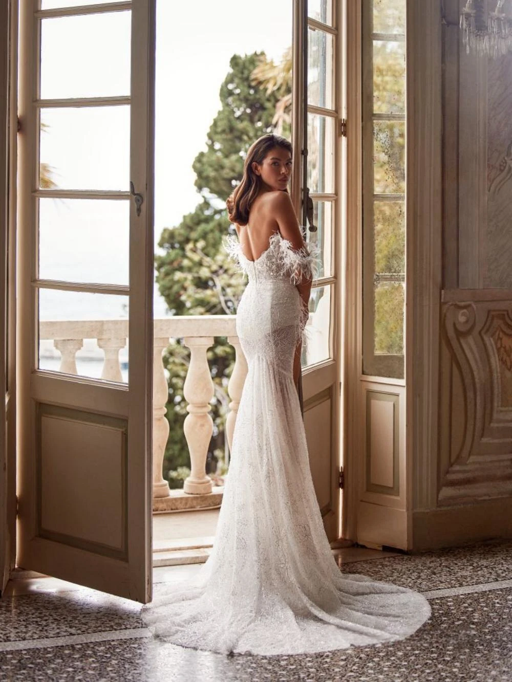 Grazioso abito da sposa con spalle scoperte perline scintillanti abito da sposa con paillettes elegante abito da sposa lungo a sirena Robe De Mariée