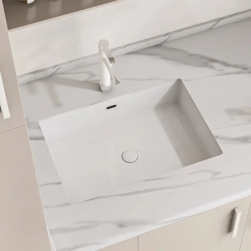 Premium Modern simple wind flat bottom rectangular under the counter basin ceramic embedded hand washing bathroom face basin