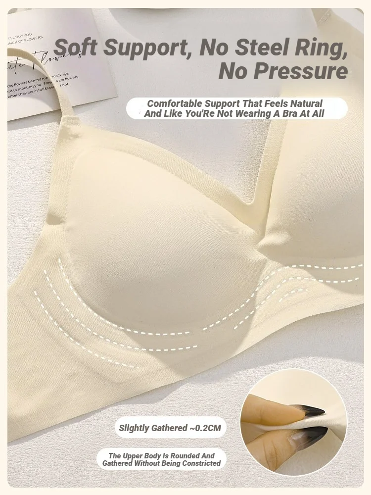 Small Breast Seamless Bra Women'S Push-Up Comfortable Non-Underwire Soft Support Closed Underwear For Women With Breasts No Rims
