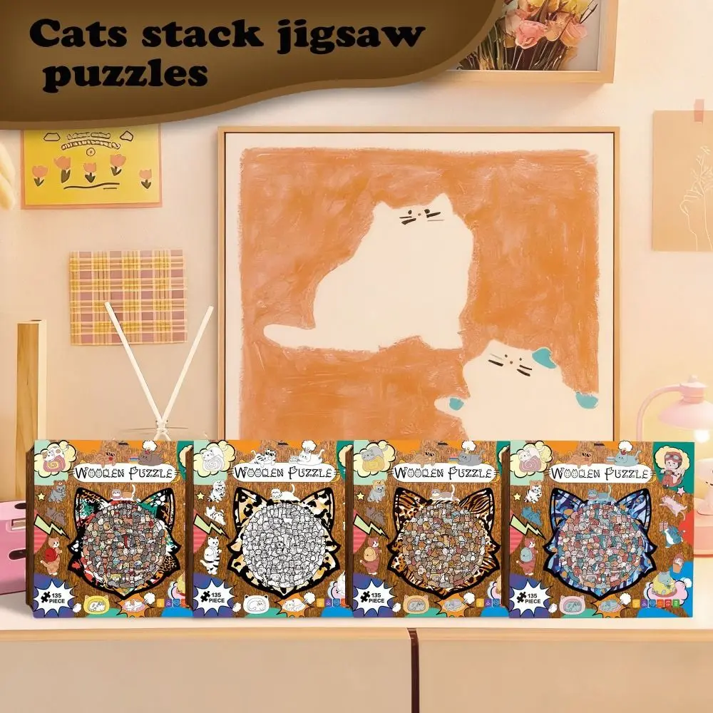 

135-piece Morandi-colored Cat-shaped Puzzle with Cat Silhouette Frame Cat Puzzle Ornaments Cut Cat Pieces Macaron Color