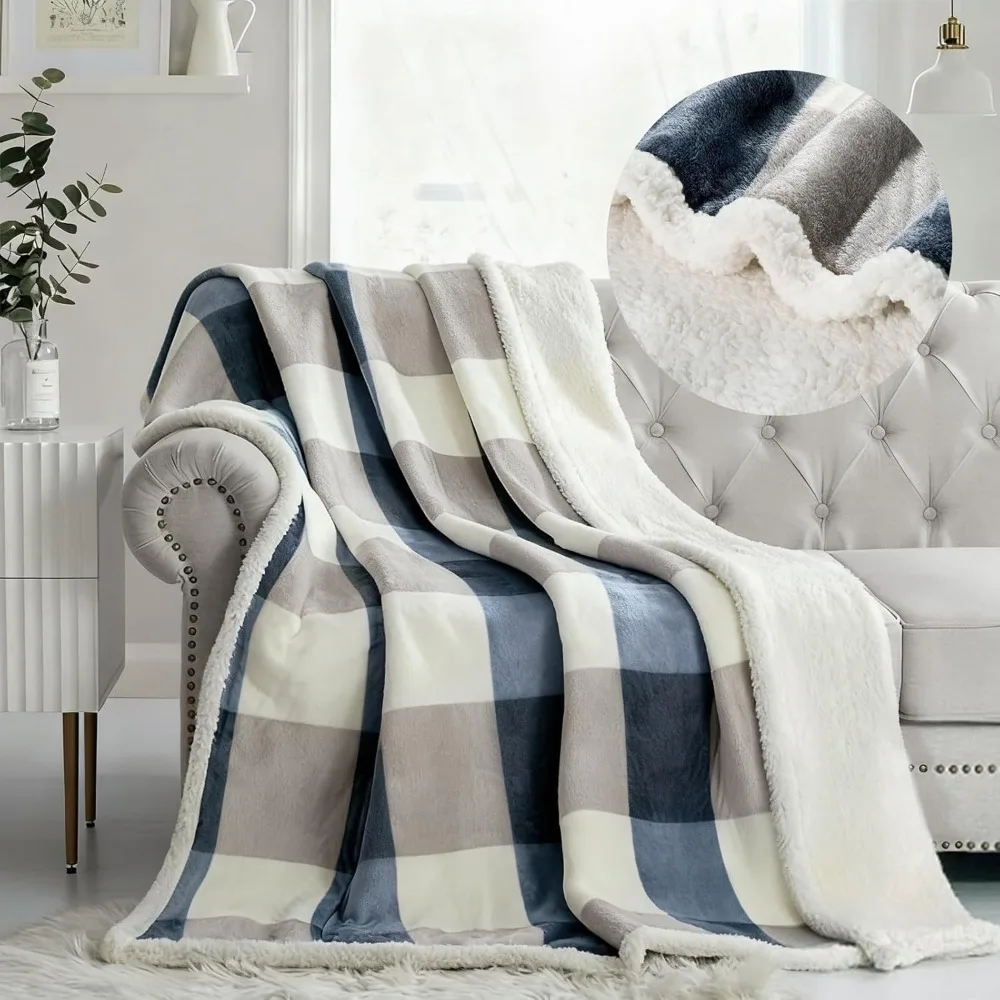 

Reversible Sherpa Fleece Throw Blanket, 60 x 80, Plush and Fluffy, Large Lattice Flannel for Sofa, Couch, or Bed