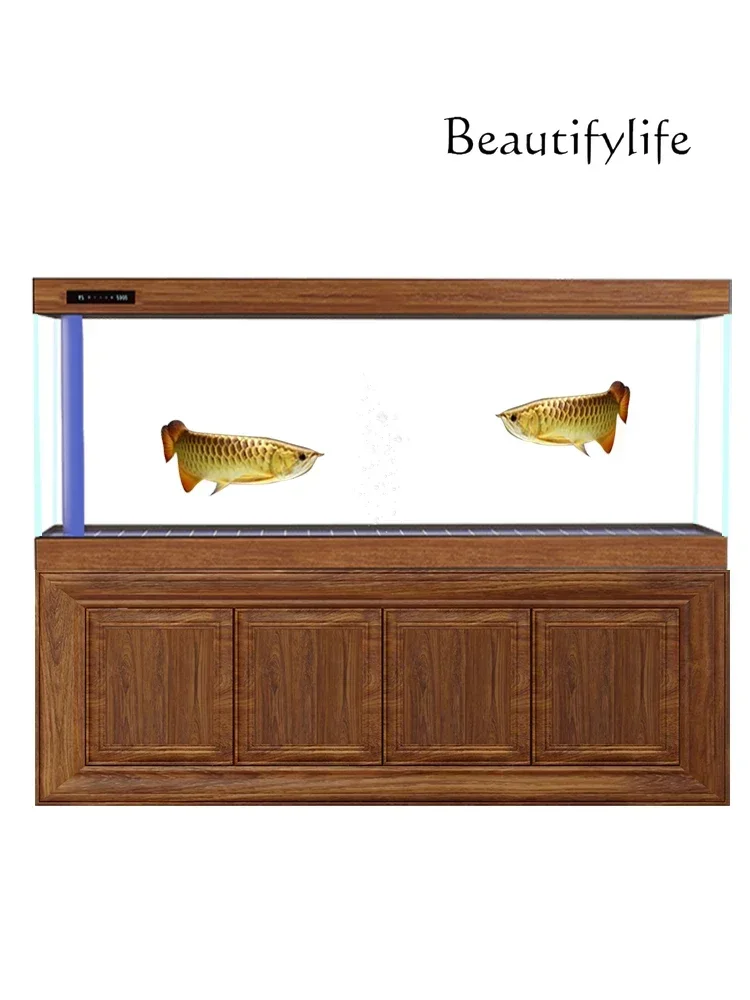 

Chinese Retro Fish Tank Aquarium Square Bottom Filter Glass Living Room Screen Large Super White