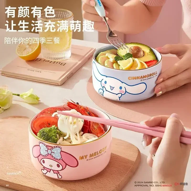 

MINISO My Melody Cinnamoroll Anime Kawaii Ins Noodle Bowl Cute Hello Kitty Household Large Soup Tableware Gifts for Kids