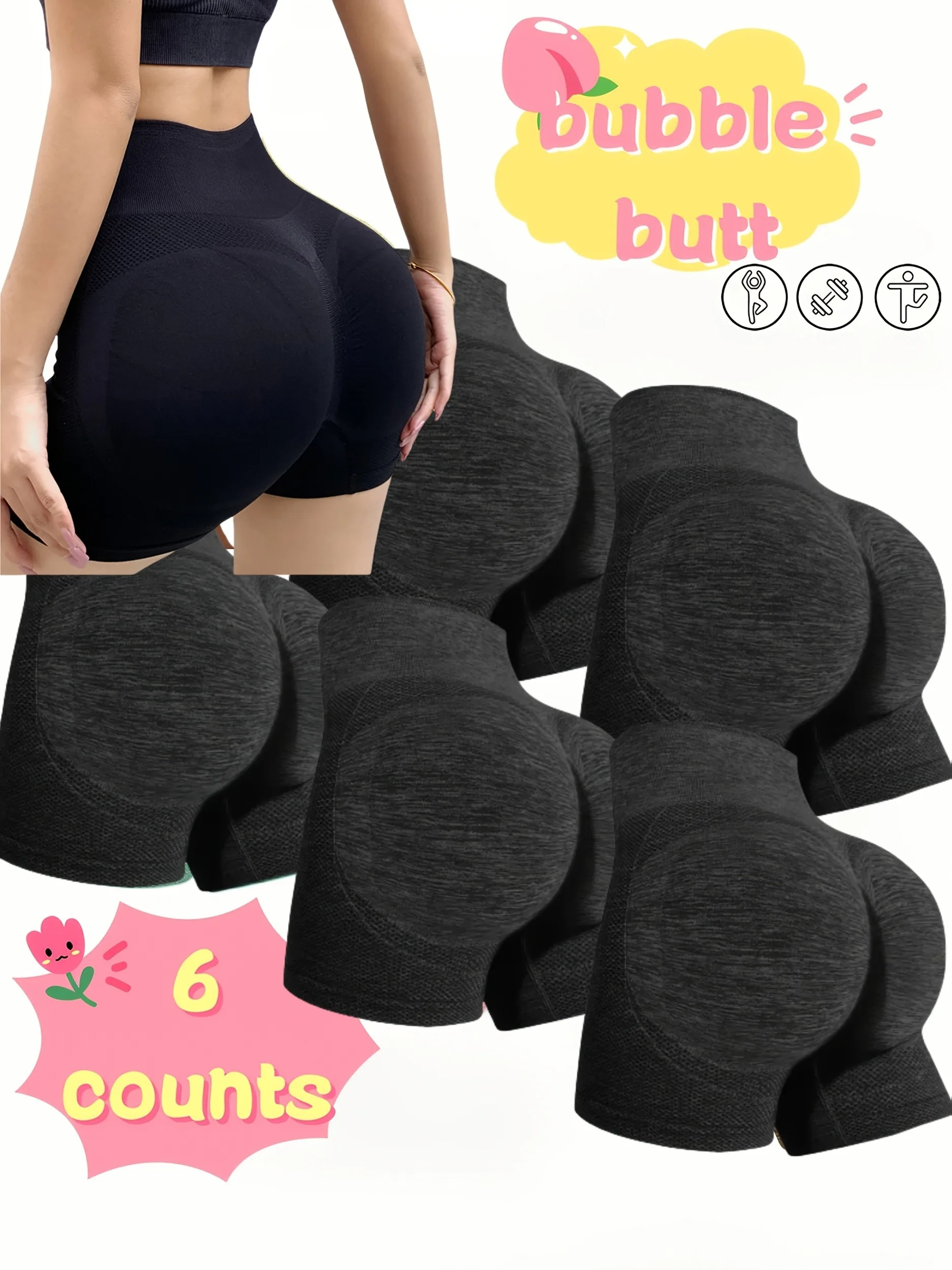 

6 Pack Women's Black Butt Lift Tummy Control Shapewear Shorts & Yoga Leggings Set - High Stretch, Perfect for Workout, Gym & Cas