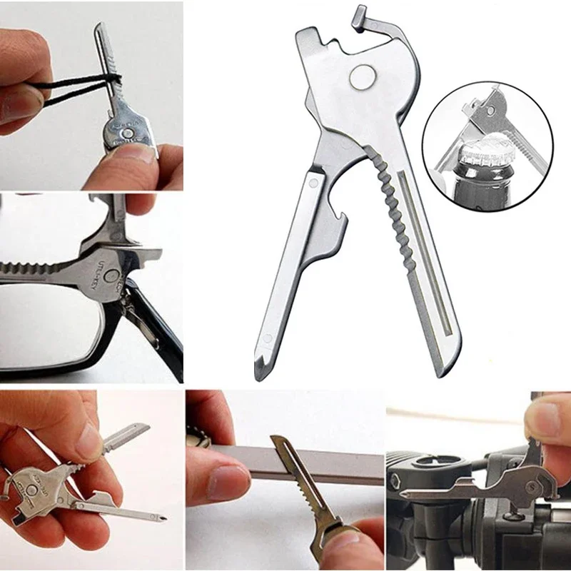 1Pc 6-in-1 Foldable Keychain Folding Knife Bottle Opener Screwdriver Tool EDC Stainless Steel Cut Paper Accessories