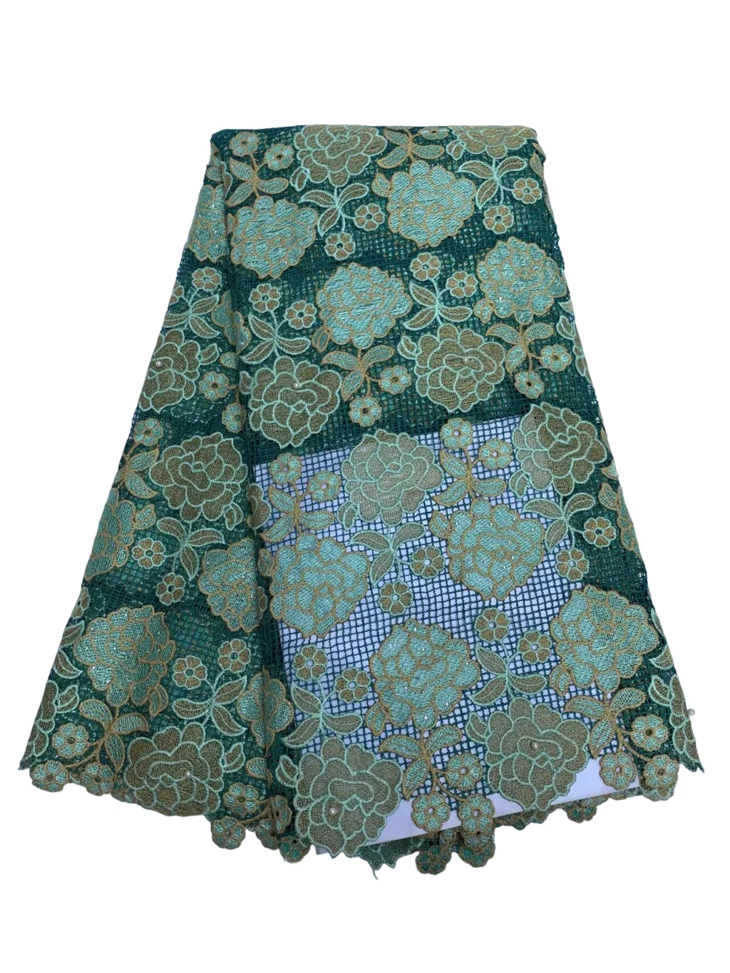 

5 Yard Water Soluble Hot Selling French Lace With Stones African Tulle Cord Guipure Lace Net Embroidered Fabric For Wedding Sew