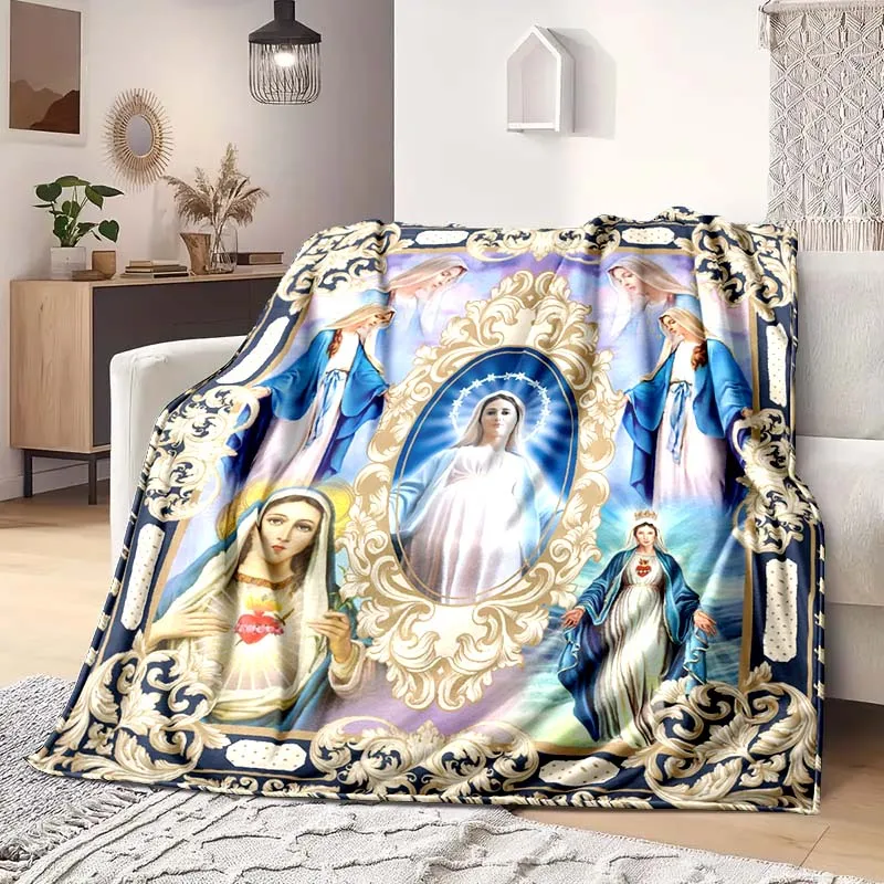 

Jesus Virgin Mary Soft Warm Throw Blanket Bedding Flannel Living Room Bedroom Warm Blanket Christianity Worship Home Decoration