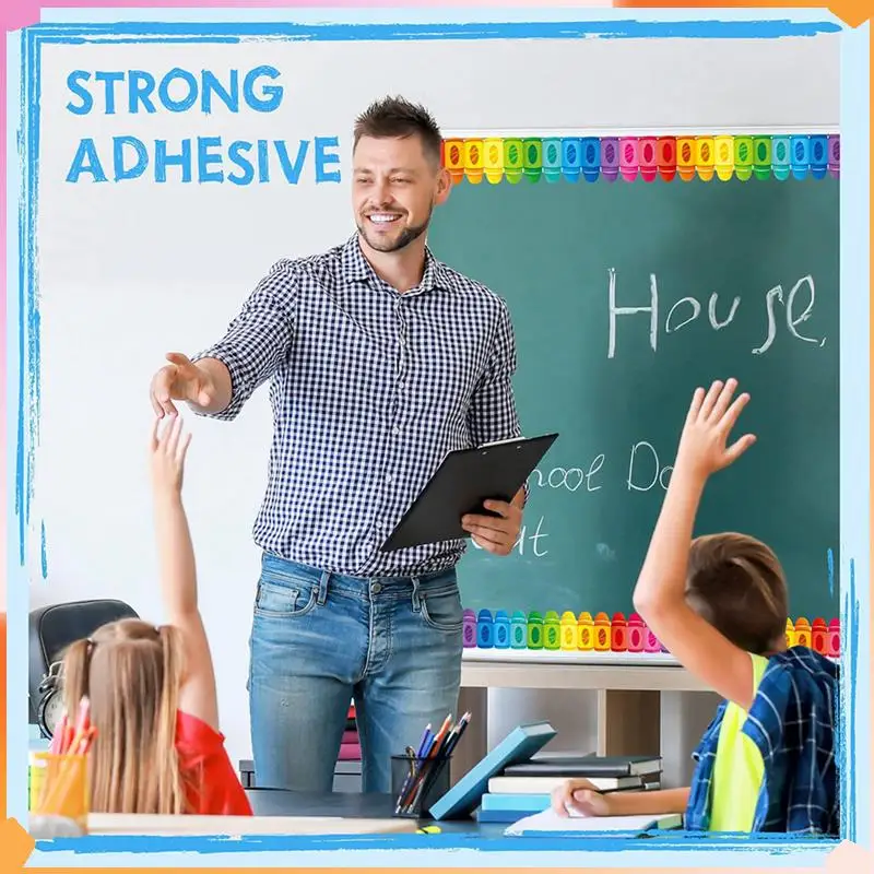 

B94A 2 Roll 59 Feet Self Adhesive Bulletin Board Borders,Crayon Pattern Rolled Border Trim Sticker For School Classroom Decor
