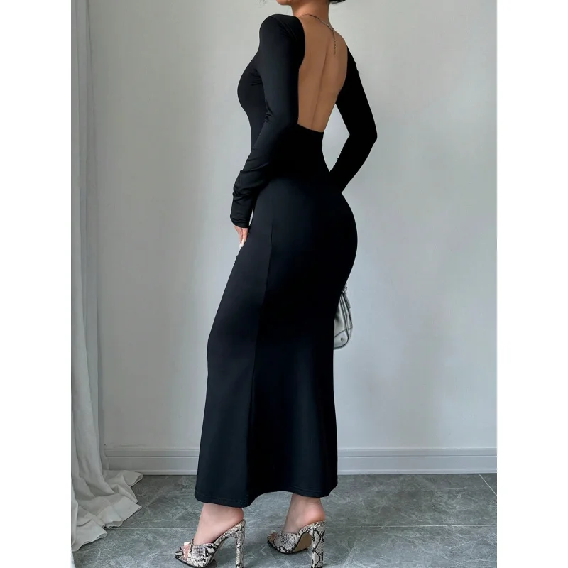 Robe longue Sexy de Style Mature, dos nu, taille haute, moulante, longueur cheville, pour femmes, automne hiver