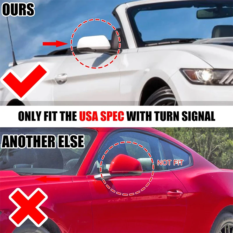 Rhyming 1 Pair Rearview Mirror Cover Sticker For Ford Mustang 15-22 US Version Side Wing Mirror Cap With/No Turn Signal Light