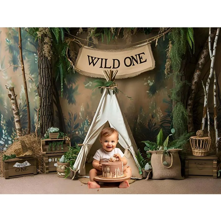 Mehofond fotografia tło Woodland Wild One noworodka Baby Shower Party Decor ciasto Smash tło Photo Studio Photocall