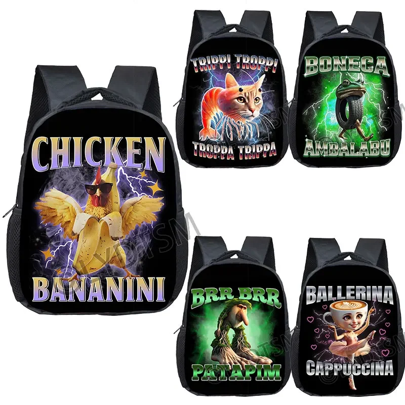 16-дюймовый забавный итальянский маленький рюкзак Brainrot для детей 5-10 лет Tralalero Tralala, детские школьные сумки с героями мультфильмов, детская сумка для книг