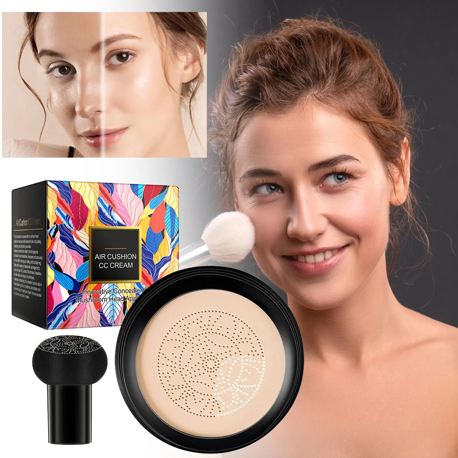 

Mushroom Head Airs Cushion CC-Cream Soft Nature Long Wear Oil Control Concealer For Everyday Wear