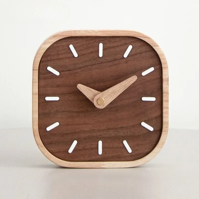 1Pcs Handmade Black Walnut Solid Wood Clock Desktop Silent Table Clocks Headrest Mini Watch Nordic Home Creative Decoration