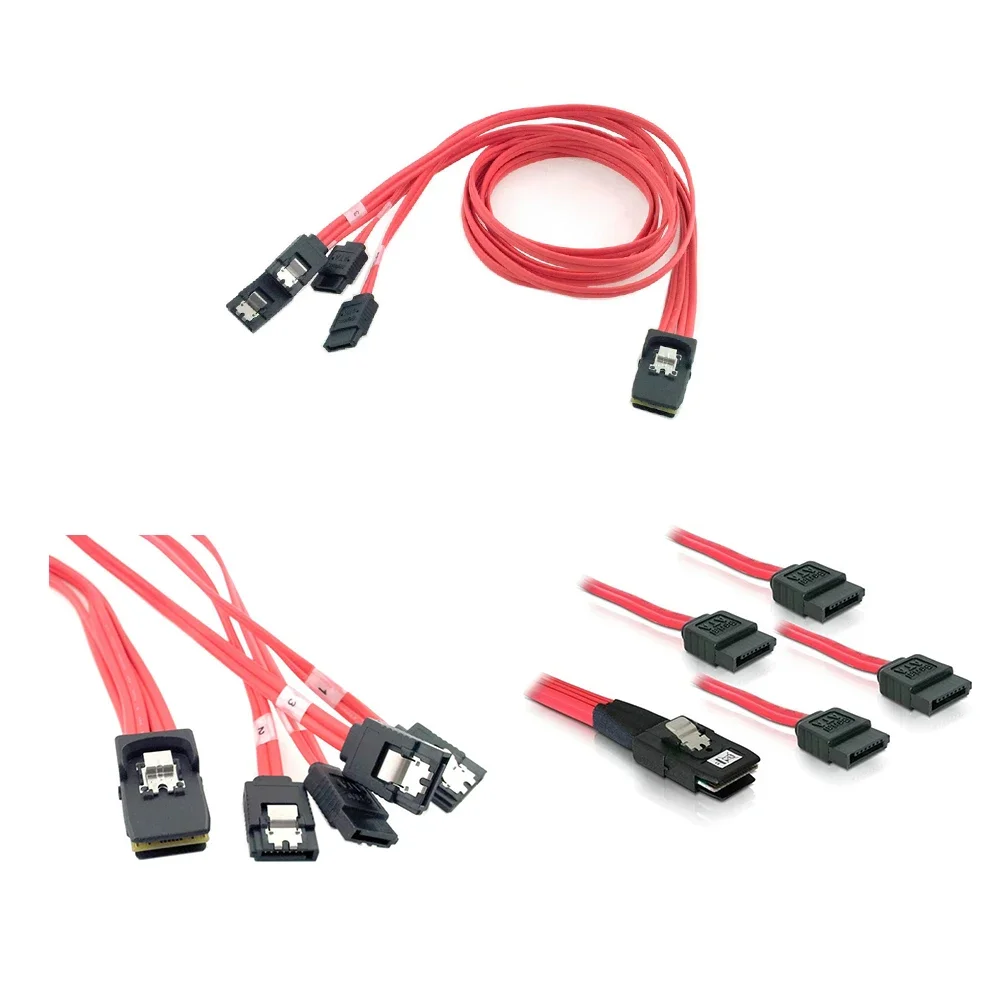 100cm Mini SAS 4i 36Pin SFF-8087 Host a 4 SATA 7Pin disco duro objetivo Fanout Raid Cable con pestillo Color rojo