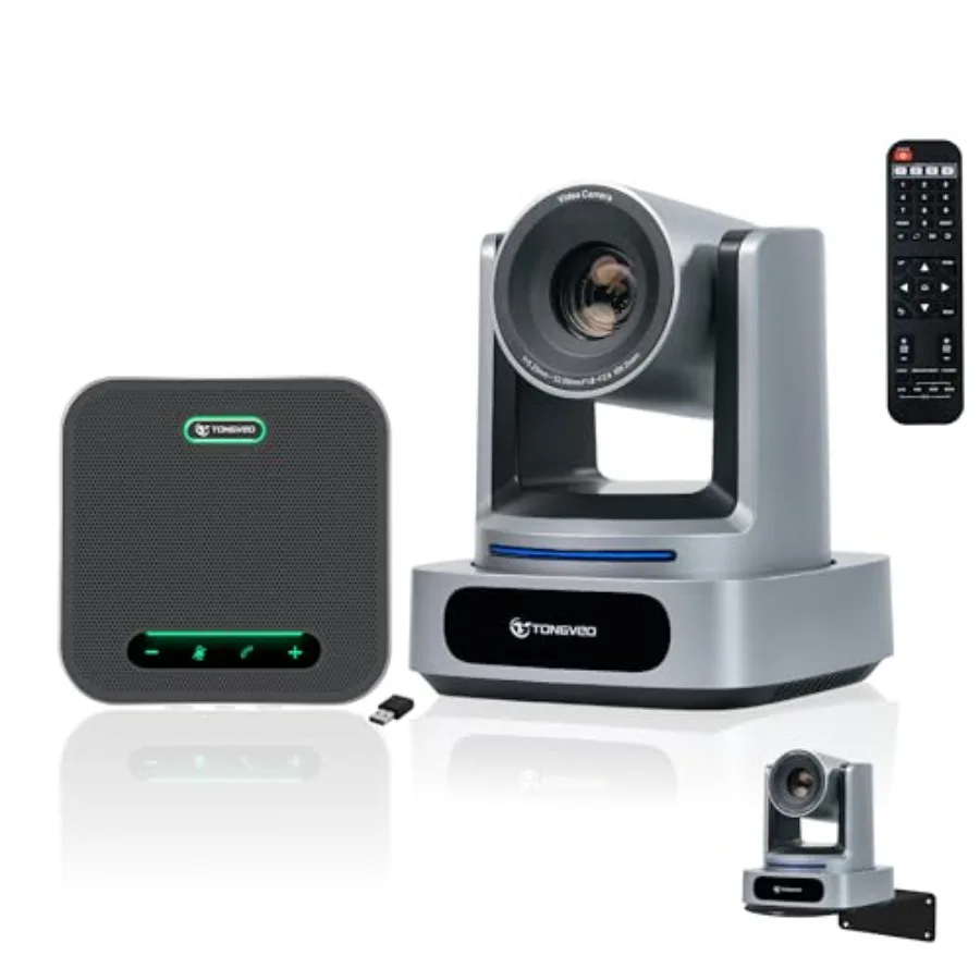 4K AI PTZ Camera with 10X Optical Zoom Bluetooth Speakerphone for Church Video Conferencing, Black, Auto Tracking 360 Voice Pic