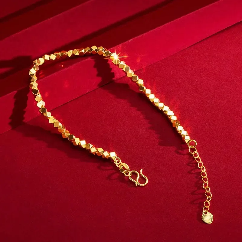 Pulsera de mujer de oro amarillo de 24 quilates de oro real 9999, pulsera ajustable con apertura, diseño Simple para mujer