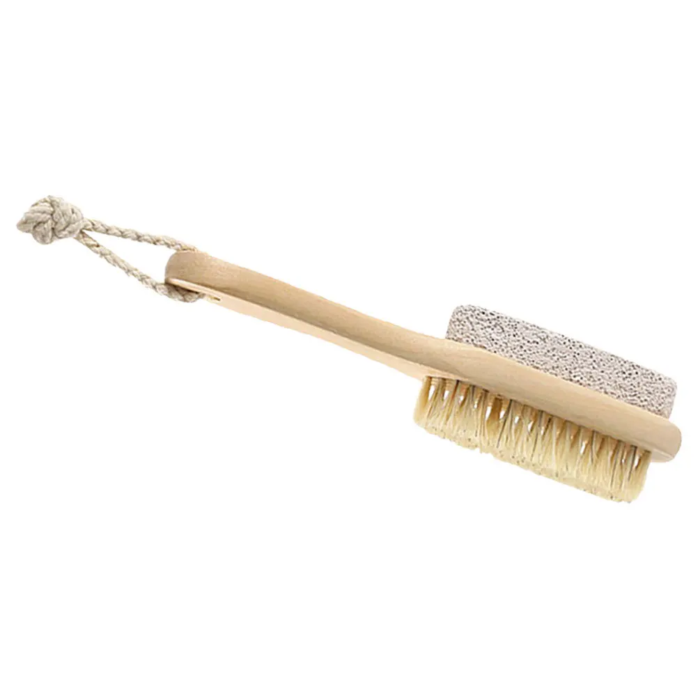 Brosse à poils pierre ponce Combo épurateur de pieds dissolvant de callosités naturel manche en bois exfoliant pour peau morte pédicure Spa pieds