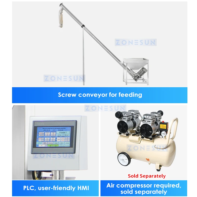 ZONESUN Automatic Powder Auger Filling Sealing Machine Tea Spice Chili Milk Coffee Pouch Bag Packaging Metal Detector ZS-PFSL1