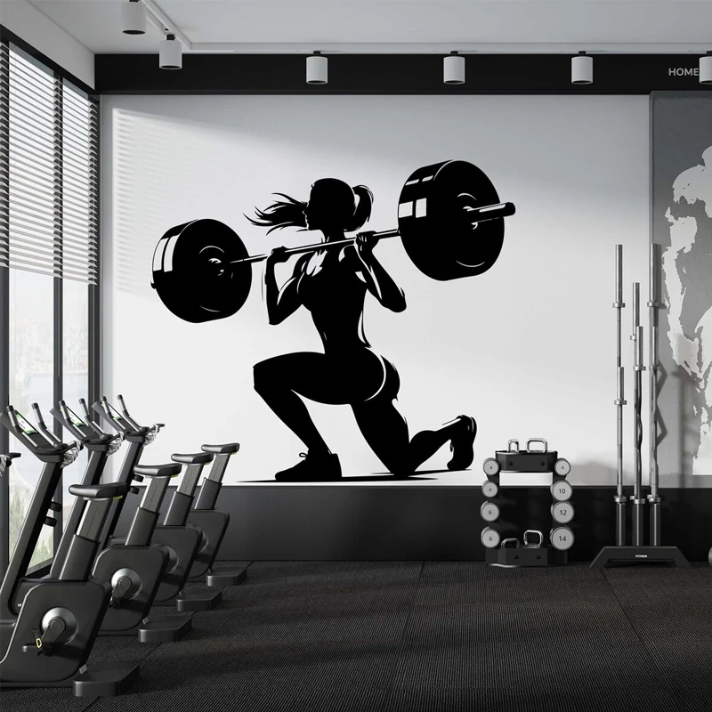 Gym Wall Sticker Woman Weights Sign Decal Sticker for Window Decal sports decoration  E972