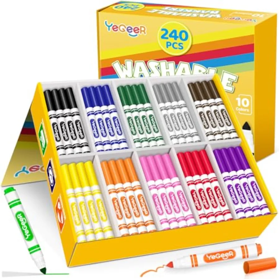 

Washable Markers Bulk 10 Assorted Colors Count Washable Markers for School and Teacher Classroom Supplies Coloring Marker for A