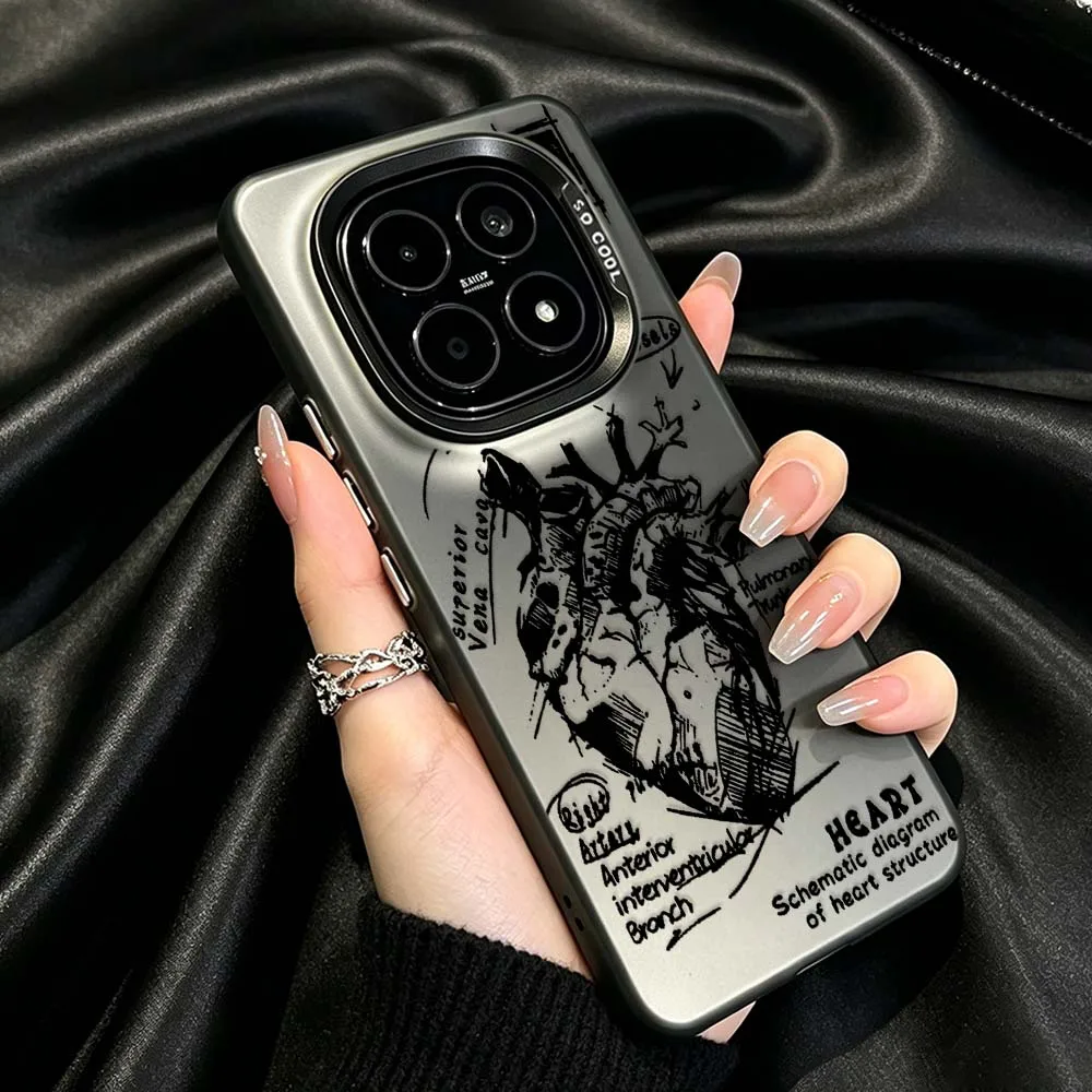 Coque de téléphone avec diagramme de structure cardiaque, étui mat plaqué pour Xiaomi Redmi Note 15 14 13 13R 12 12S 12R 11 11S Pro Plus 4G 5G
