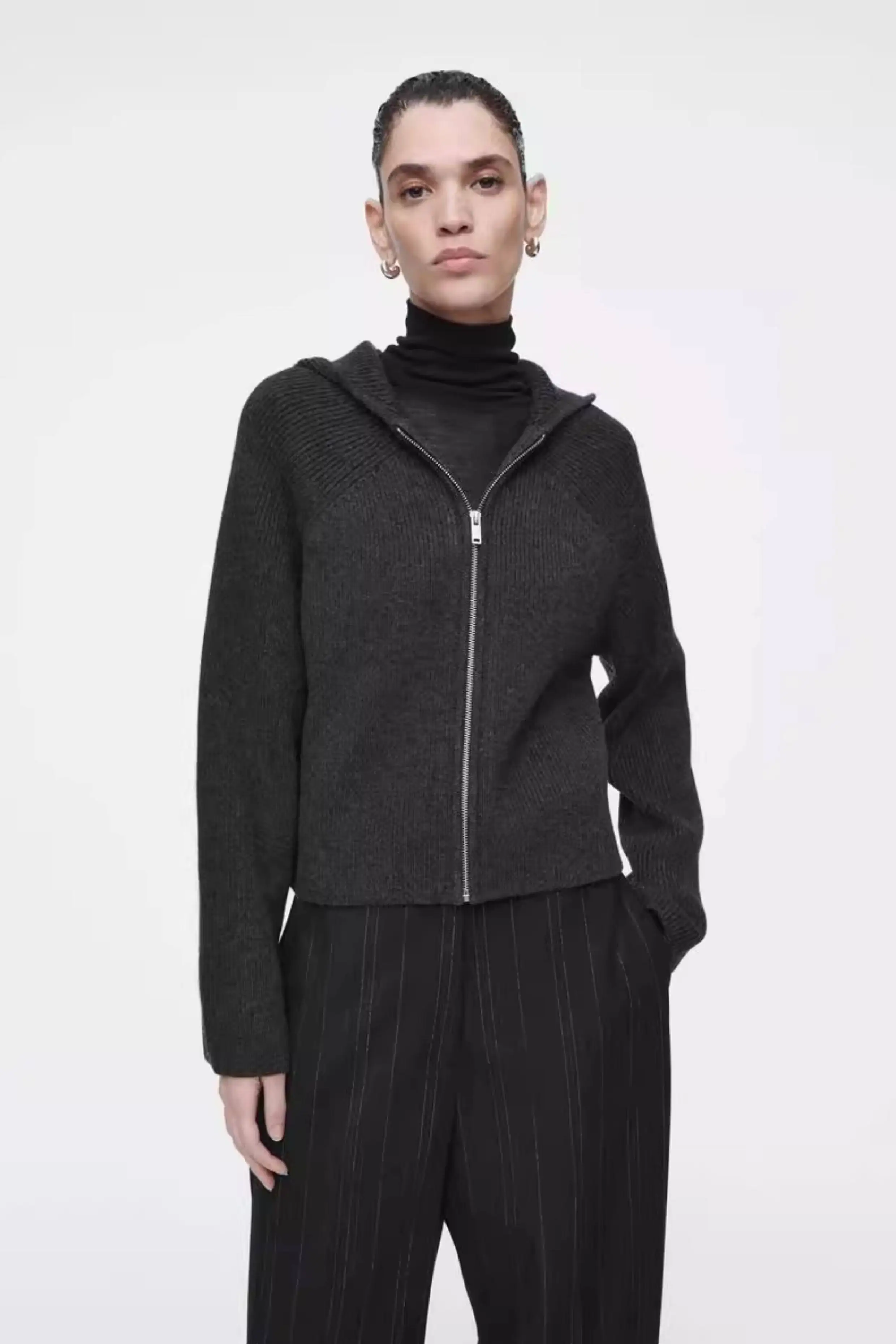 XIMIAN APPAREL 2026 YAZHIMEI cosmod spring new style of women's casual Standard dark grey hooded knitted cardigan