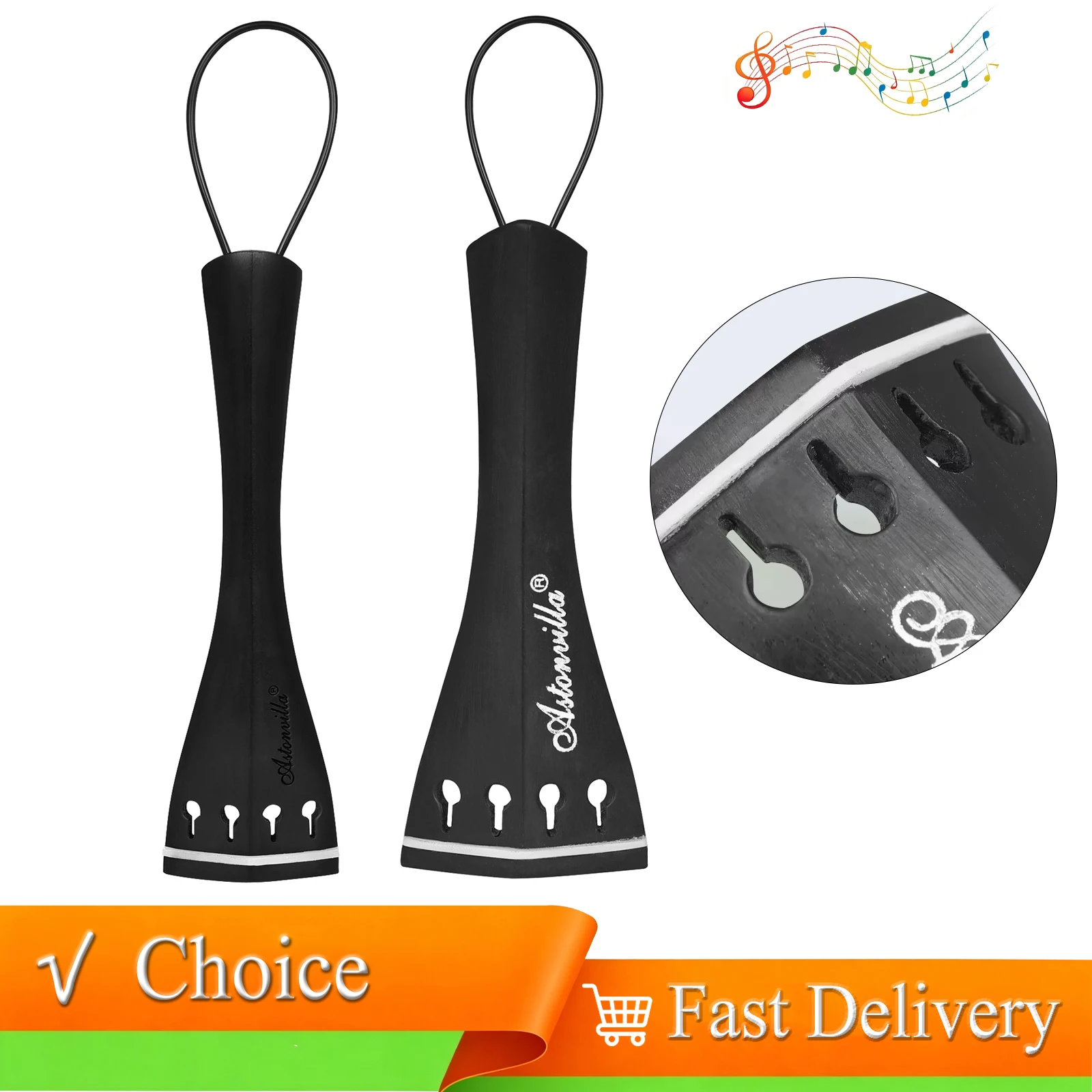 Astonvilla 4/4 Ebony String Instrument Tailpiece Drawstring Fiddle Component Resonance Boosting Accessory for Replacement Parts
