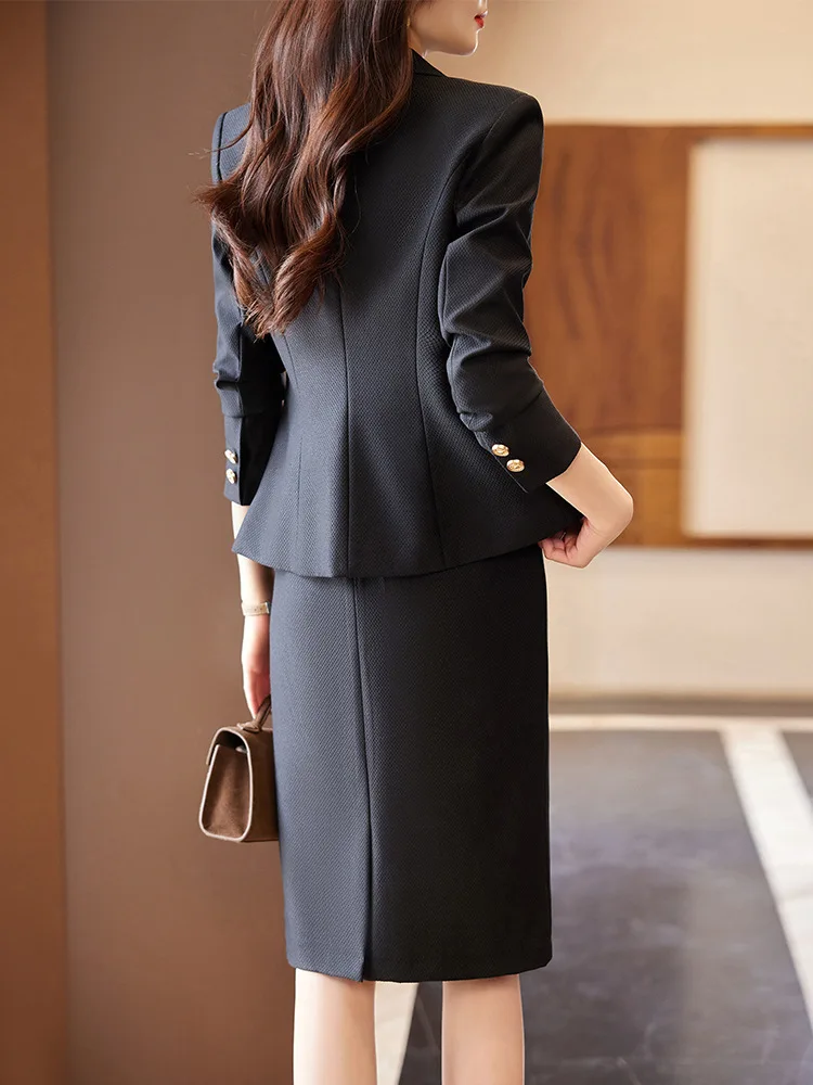 Formal Autumn Winter Women Business Suits Professional OL Styles Dress Suits Blazers with Tops and Dress Ladies Outfits Set