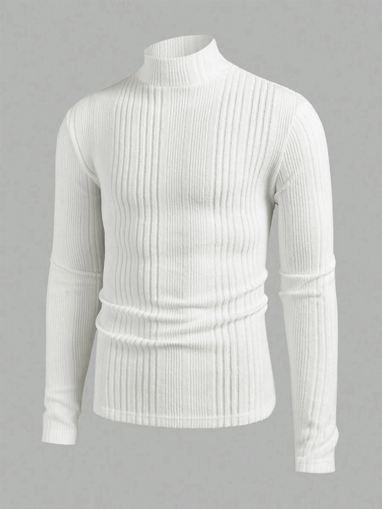 

Men's High Neck Pullover Sweater Solid Color Striped Long Sleeve T-Shirt Casual Fitted Fit for Fall & Winter Seasons