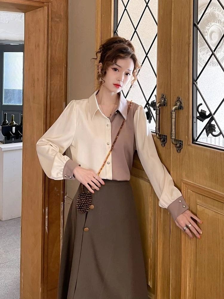 

Khaki Women’s Chiffon Blouse 2026 New Design Vintage Hong Kong Style Unique Niche Fashion Elegant Versatile Top​