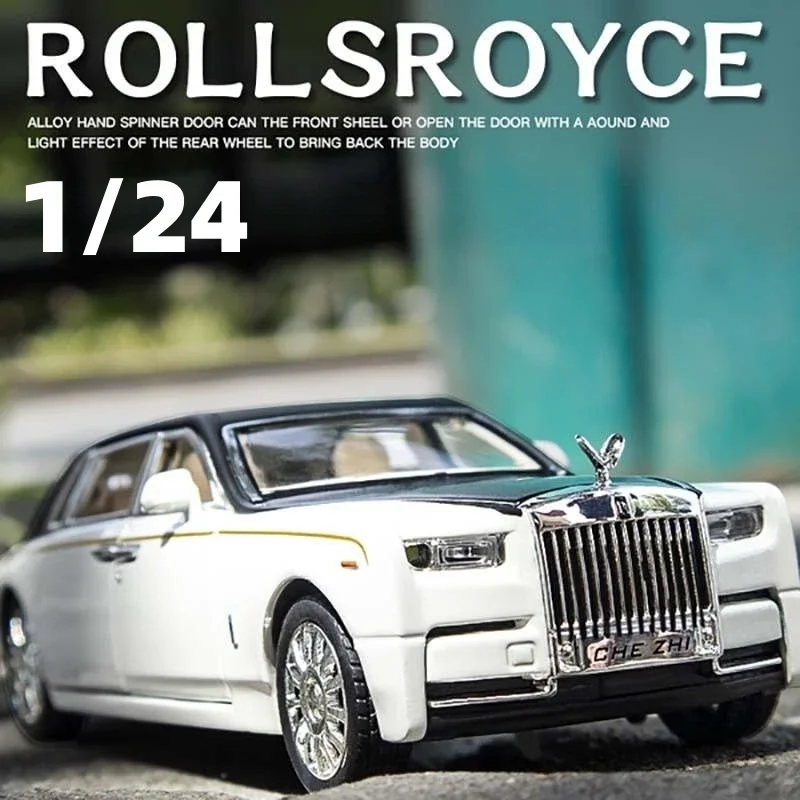 

1/24 Rolls Royce Phantom Toy Car Model Diecast Metal Luxury Miniature Pull Back Sound & Light Door Openable Collection Gift Kid