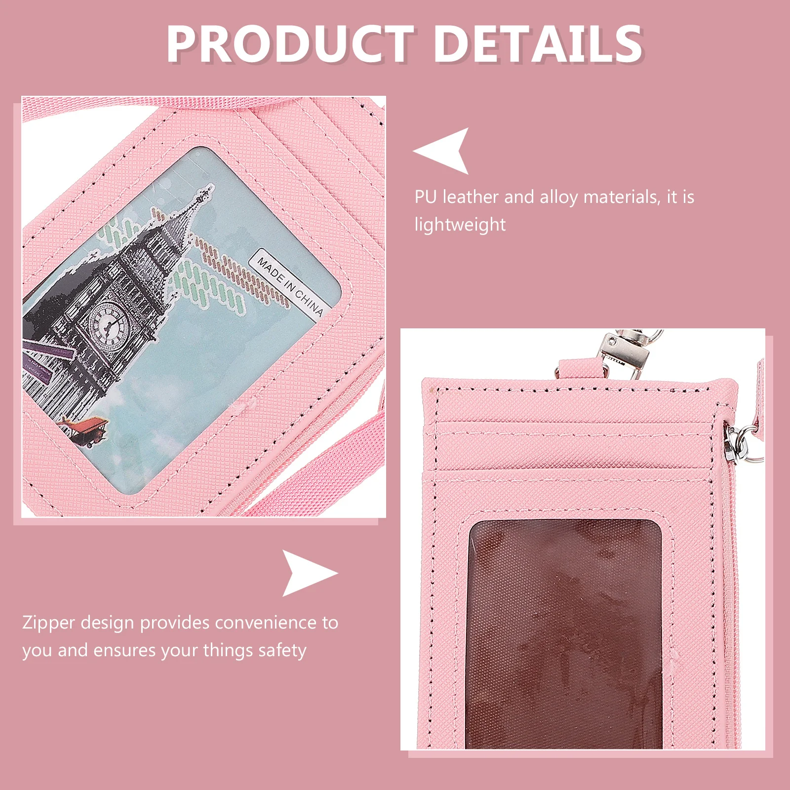 

Heart Pattern PU Multi Card Slot Zipper Coin Wallet Holder for Women Girls Portable Small Wallet with Hanging Strap Pink