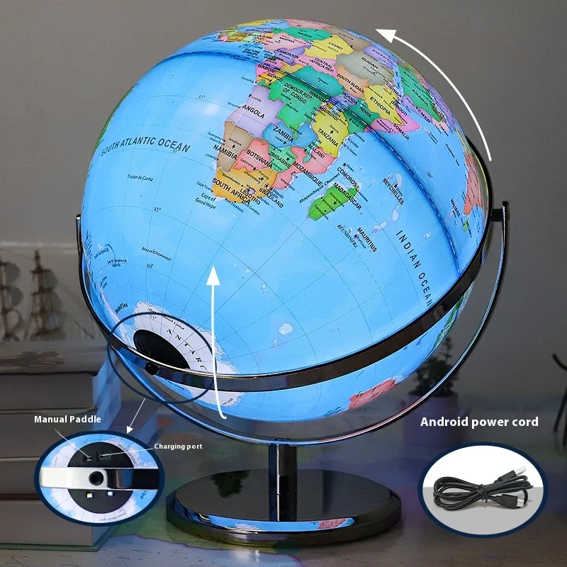 Luminous Globe Earth English World Map, Base de Metal Giratória, Material de Ensino de Geografia Estudantil, 360 °, 720 °, 20 cm, 25 cm, 32cm