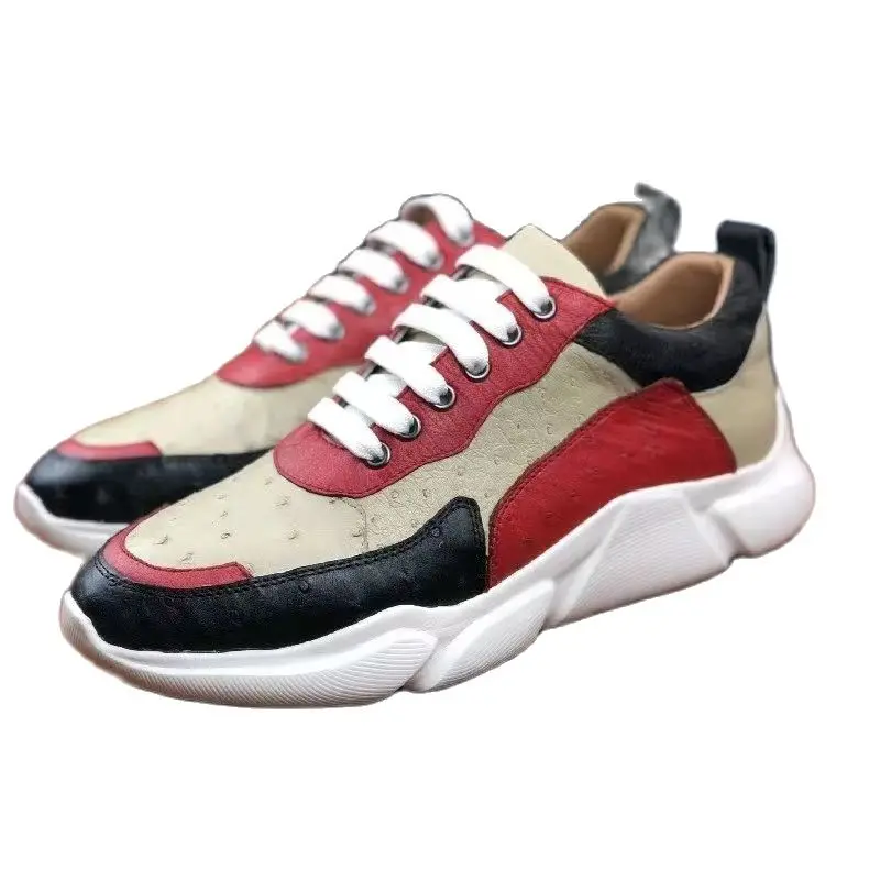 

BATMO 2023 new arrival Fashion Ostrich skin causal shoes men,male Genuine leather White Sneaker PDD64