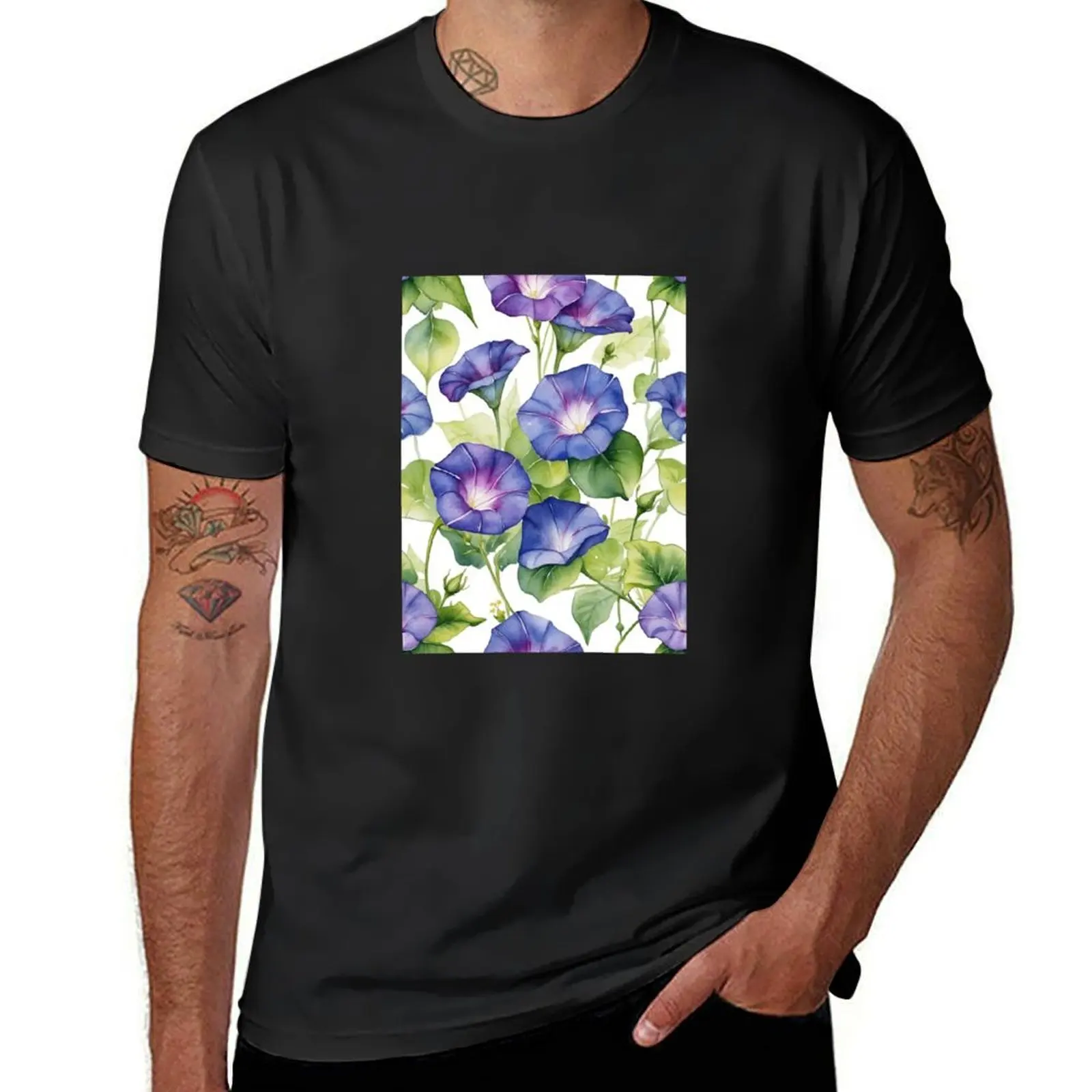 Watercolor Morning Glory T-Shirt tees new edition quick-drying for a boy mens funny t shirts