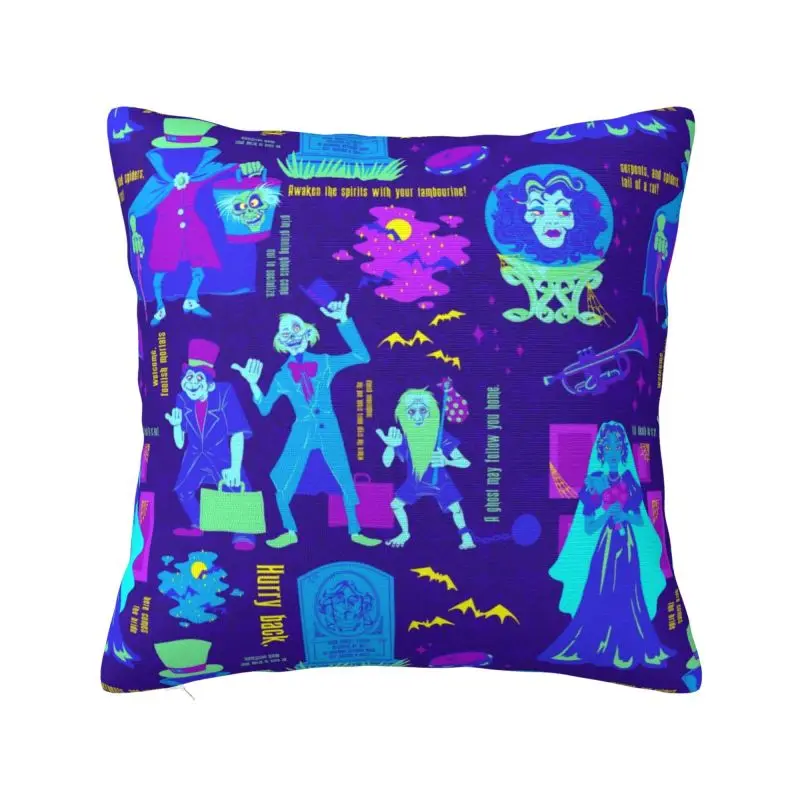 

Happy Haunts Cushion Covers Polyester Haunted Mansion Grim Grinning Ghost Throw Pillow Car Square Pillowcase Bedroom Decoration