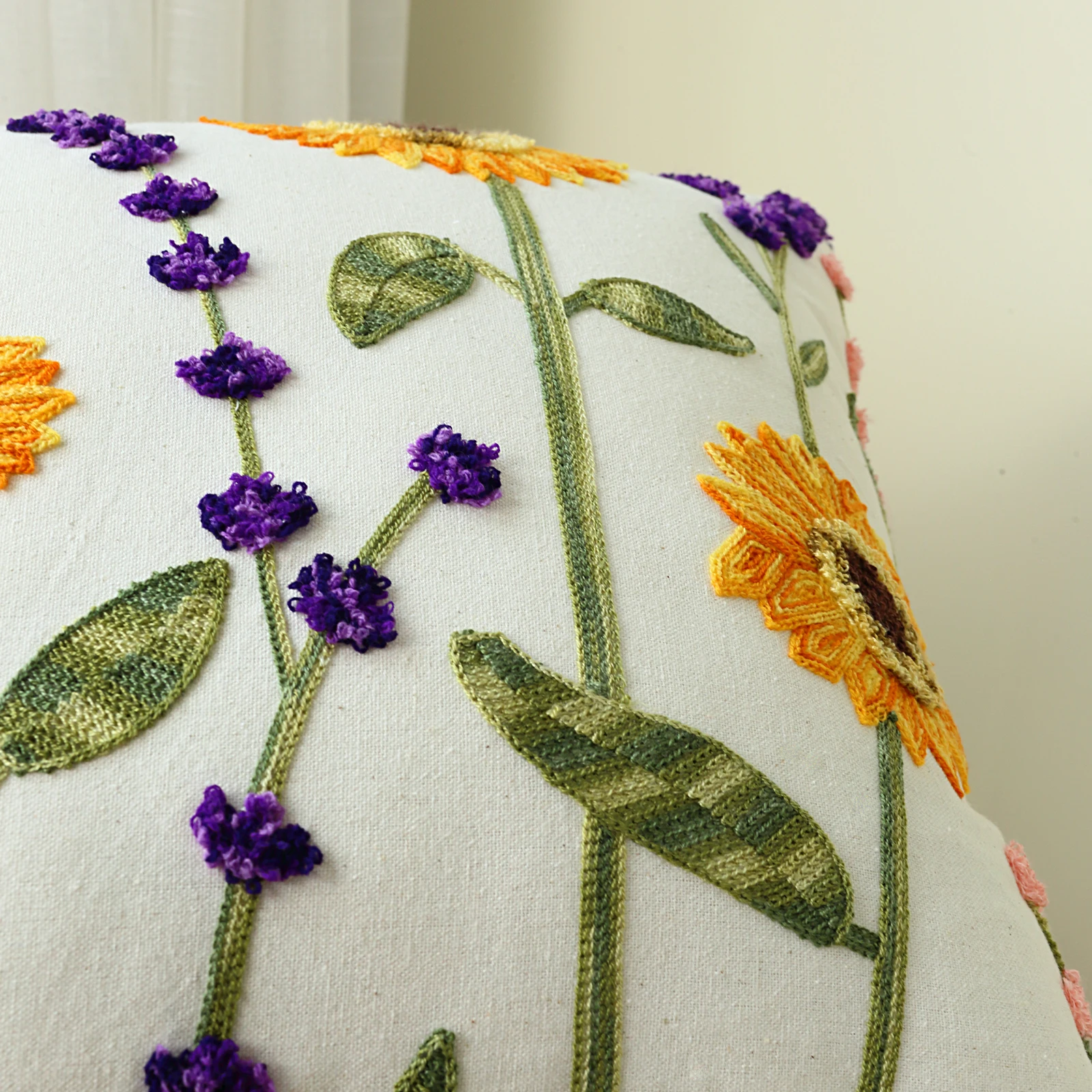 1pc, Embroidery Cushion Covers Soft Decorative Sofa Pillow Cases Sunflower Pillow Cover For Living Room Hotel Decor
