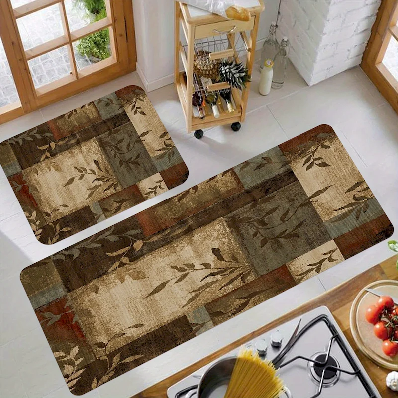 VIKAMA Brown Bamboo Printed Carpet Kitchen Absorbent Non slip Floor Mat Entrance Soft Floor Mat Home Decoration