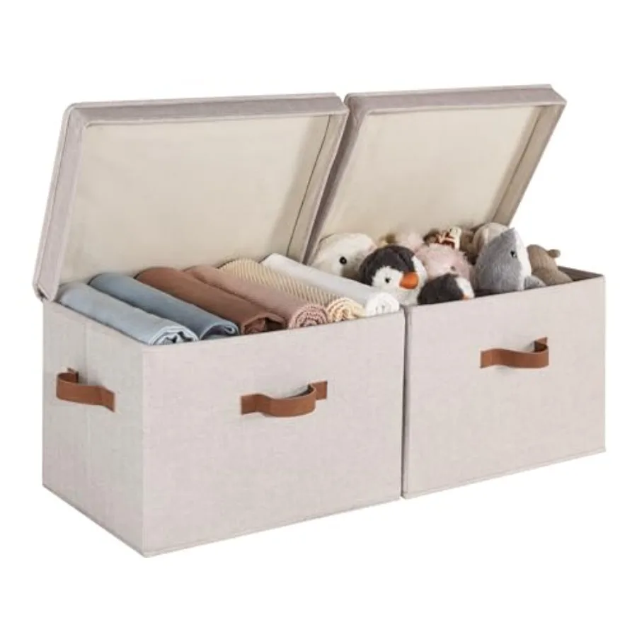 

Faric Stora ins wit Lid Decorative Stora oxes for Sees Stackale Clot Orgazer asket wit andles Jumo rown and ei 2-Pack