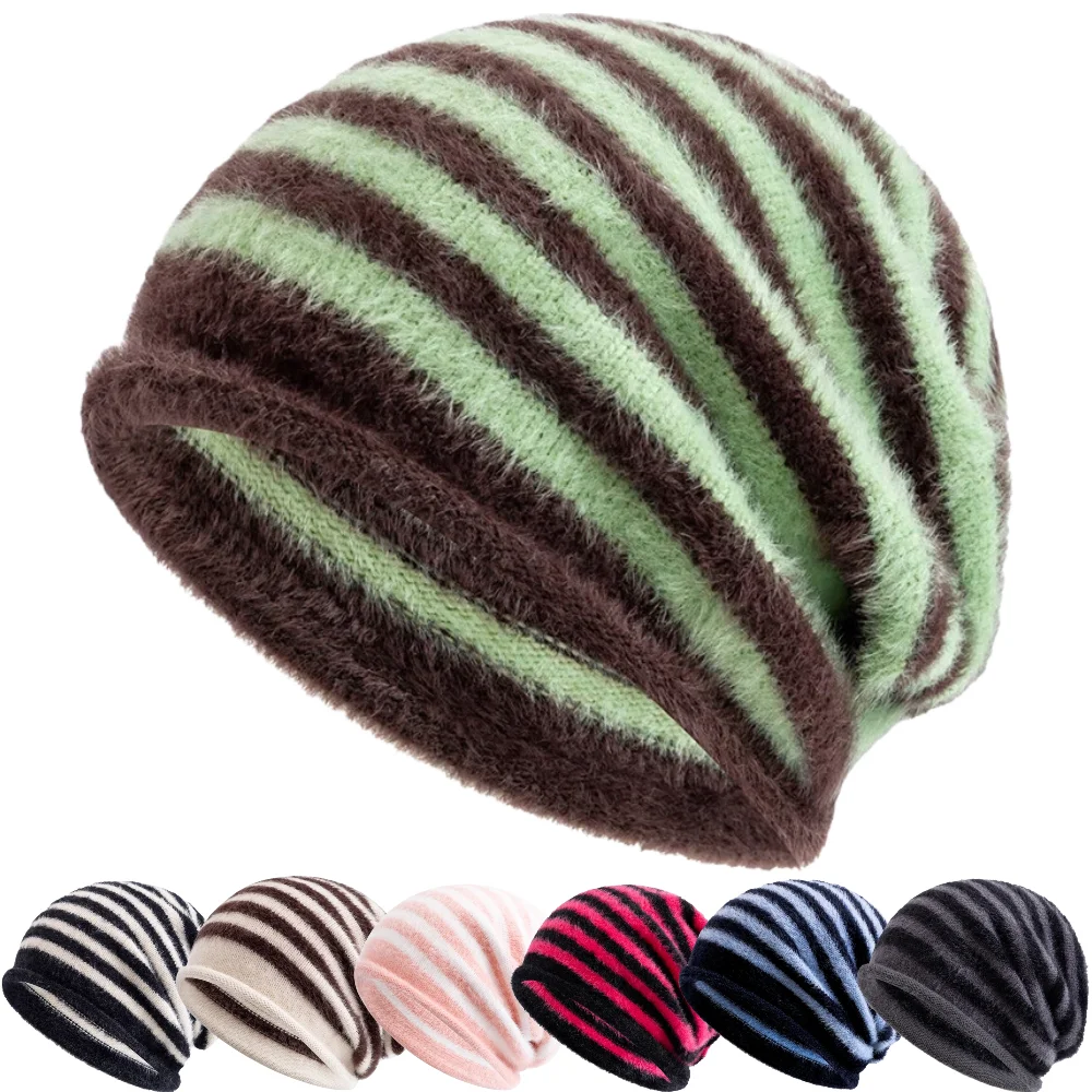 Heißer Verkauf Mode Frau Slouchy Beanie Casual Streifen Design Y2K Winter Hüte Für Frauen