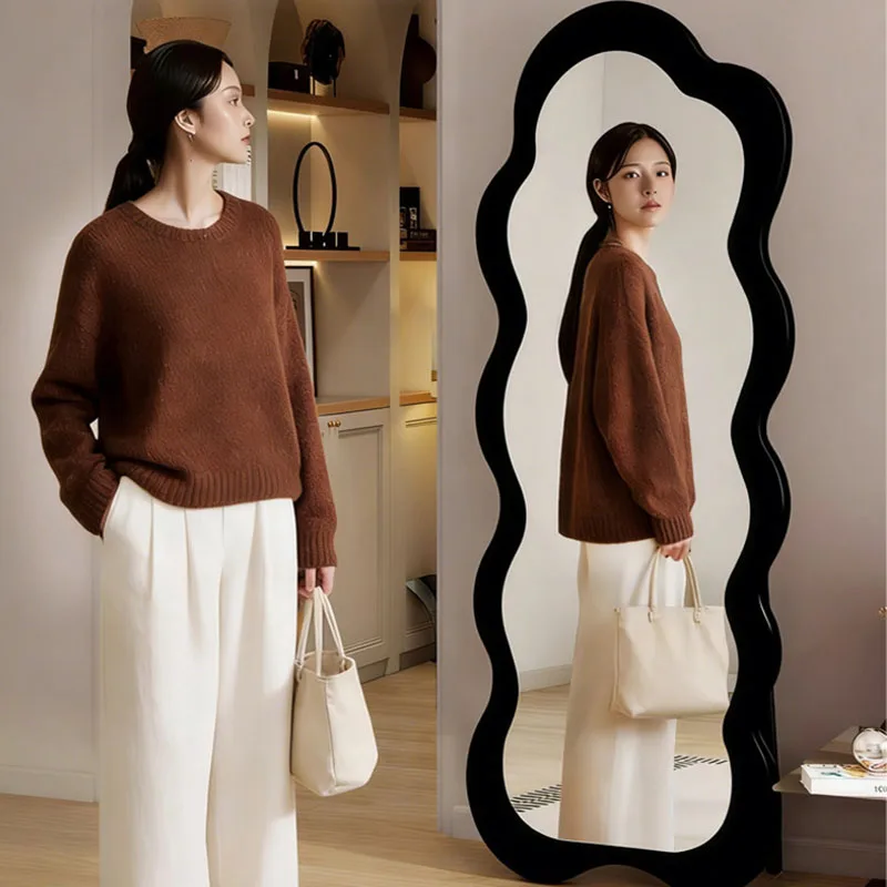 Full Body Standing Mirror Wavy Modern Decoration Aesthetic Girls Long Funky Mirror Asymmetrical Nordic Espelhos Home Products