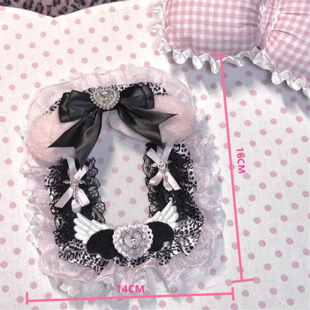 Cute Angel Wings Card Holder Lace Plush Photo Protector Case with Ribbon Anime Photocard Holder