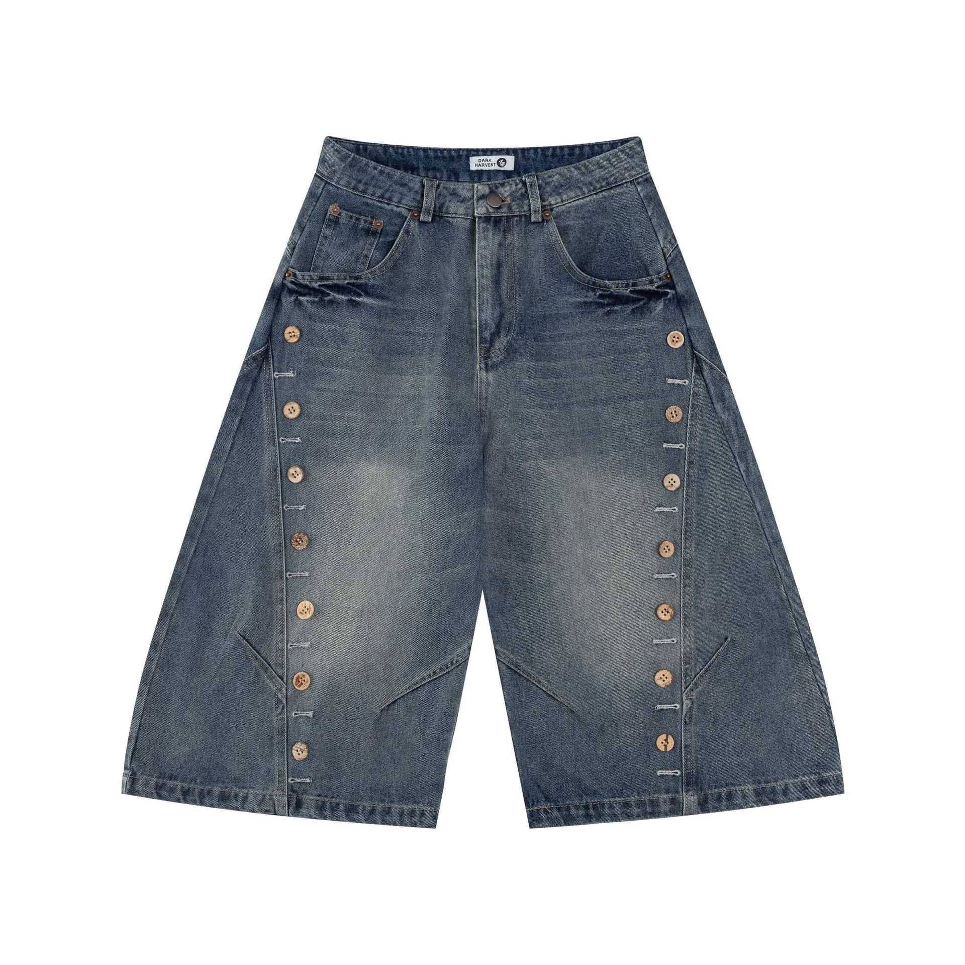 

Men's Fashion Oversized Hip Hop Short Jeans High Street Washed Vintage Denim Shorts With Buttons Loose Fit Vibe Style Shorts