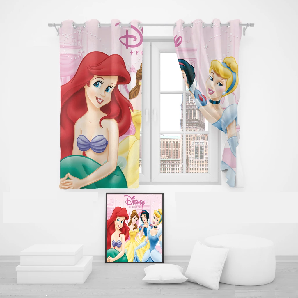 Disney Princess Printed Curtains For Living Room  Bedroom Blackout Curtains 1pc Cartoon Cute Dustproof Perforated 커튼 Home Decor