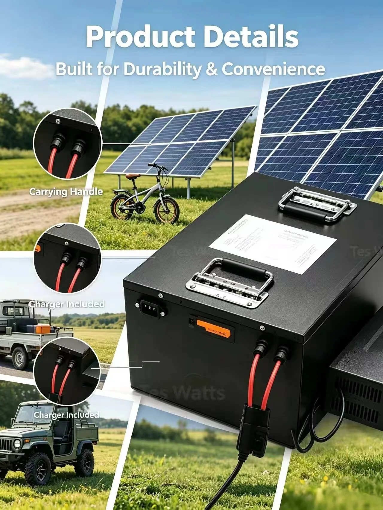 lifepo4 48v 100AH ​​lithium battery with bluetooth BMS APP inverter solar energy storage and two-wheel small vehicle power